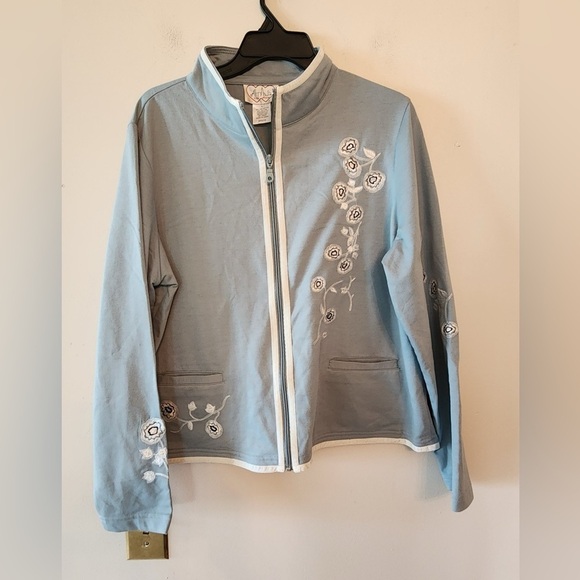 Jackets & Blazers - City hearts slate blue Embroidered full zip sweater jacket size womens large